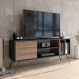 Moderni TV-taso, 140 cm, Pähkinä/Musta, 100% Melamiinipinnoitettu, Metallijalat, Useita Hyllyjä, Kiinnitettävissä Seinäälle - TV-tasot - 8681875670479 - 2