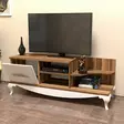 Moderni TV-taso, Pähkinä Valkoinen, 130x50,6x45 cm, 100% Melamiinipinnoitettu, Useita Hyllyjä, Kiinnitettävä Seinäkiinnitys - TV-tasot - 8681875184839 - 4