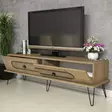 Moderni TV-taso, Tammi, 100% Melamiinipinnoitettu Lastulevy, 18mm, CNC Relief 4mm, Metallijalat, 145x45x40cm, Useita Hyllyjä - TV-tasot - 8681875184549 - 3