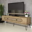 Moderni TV-taso, Tammi, 100% Melamiinipinnoitettu Lastulevy, 18mm, CNC Relief 4mm, Metallijalat, 145x45x40cm, Useita Hyllyjä - TV-tasot - 8681875184549 - 2