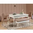 Moderni Valkoinen Kivipenkki - 100% Melamiinipinnoitettu Lastulevy, 100% Sametti, Sarviapilajalat, Säilytystila, 110x85x40 cm - Penkit - 8682870773899 - 3