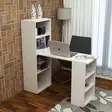 Moderni Valkoinen Opiskelupöytä - 100% Melamiinipinnoitettu Lastulevy, Useita Hyllyjä, Kiinnitettävä Kaappi, 90x70x40 cm - Työpöydät - 8681181980569 - 4