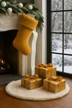 Mustard Christmas Stocking - 100% Polyester, 37x24x5 cm, Konepestävä 20 °C, Joulukoristeet, Luksus Sisustus - Joulukoristeet ja -tekstiilit - 8684283979349 - 1
