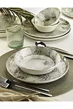 Ruokailuvälinesetti (12 osaa), valkoinen antrasiitti, 25 x 25 x 2,5 cm, kestävä, monikäyttöinen - Lautaset - 8684283059669 - 2