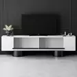 TV-taso, 100% melamiinipinnoitettu lastulevy, valkoinen/musta, 180x50x30 cm, taivutettavat metallijalat, 18 mm paksuus - TV-tasot - 8684283557189 - 4