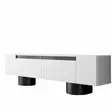 TV-taso, 100% melamiinipinnoitettu lastulevy, valkoinen/musta, 180x50x30 cm, taivutettavat metallijalat, 18 mm paksuus - TV-tasot - 8684283557189 - 1