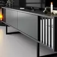 TV-taso Anthracite Black - 100% Melamiinipinnoitettu Lastulevy, Metallijalat, 180x30x48 cm, Moderni ja Tyylikäs - TV-tasot - 8684283575329 - 5
