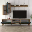 TV-taso, Huonekalut, Pähkinä-Kalsedoni, 100% Melamiinipinnoitettu Lastulevy, 18mm, CNC Relief 4mm, Muovijalat, 180x44x35cm - TV-tasot - 8681875184389 - 4