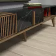 TV-taso, Huonekalut, Pähkinä Musta, 100% Melamiinipinnoitettu Lastulevy, 180x40x35 cm, Muovijalat, Kiinnitettävä Seinä - TV-tasot - 8683342170079 - 5