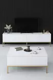 TV-taso, Valkoinen Kulta, 100% Melamiinipinnoitettu Lastulevy, 18mm, Metallijalat, 180x47x30cm, 1 Paketti, 24,5kg - TV-tasot - 8684282484059 - 5