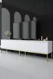 TV-taso, Valkoinen Kulta, 100% Melamiinipinnoitettu Lastulevy, 18mm, Metallijalat, 180x47x30cm, 1 Paketti, 24,5kg - TV-tasot - 8684282484059 - 2