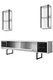 TV-taso valkoinen musta, 100% melamiinipinnoitettu lastulevy, metallijalat, 180x30x48 cm, seinähyllyt 22x21x60 cm - TV-tasot - 8683742126119 - 8