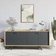 Tyylikäs Konsoli Anthracite Oak - 100% Melamiinipinnoitettu, 150x75x40 cm, Muovijalat, Useita Hyllyjä, Seinäkiinnitys - Lipastot ja senkit - 8683342593489 - 3