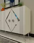 Valkoinen Hopea Konsoli - 100% Melamiinipinnoitettu Lastulevy, 150x75x35 cm, Useita Hyllyjä, Kiinnitettävä Seinäkiinnitys - Lipastot ja senkit - 8684283560349 - 4