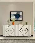 Valkoinen Hopea Konsoli - 100% Melamiinipinnoitettu Lastulevy, 150x75x35 cm, Useita Hyllyjä, Kiinnitettävä Seinäkiinnitys - Lipastot ja senkit - 8684283560349 - 2