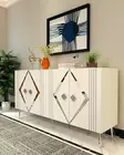 Valkoinen Hopea Konsoli - 100% Melamiinipinnoitettu Lastulevy, 150x75x35 cm, Useita Hyllyjä, Kiinnitettävä Seinäkiinnitys - Lipastot ja senkit - 8684283560349 - 3