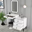 Valkoinen Meikkipöytä Peilillä - Moderni ja Tyylikäs Dresseri - 100% Melamiinipinnoitettu - 124x84,7x40 cm - Metallijalat - Meikkipöydät - 8683743327249 - 5