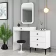Valkoinen Meikkipöytä Peilillä - Moderni ja Tyylikäs Dresseri - 100% Melamiinipinnoitettu - 124x84,7x40 cm - Metallijalat - Meikkipöydät - 8683743327249 - 3