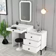Valkoinen Meikkipöytä Peilillä - Moderni ja Tyylikäs Dresseri - 100% Melamiinipinnoitettu - 124x84,7x40 cm - Metallijalat - Meikkipöydät - 8683743327249 - 4