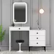 Valkoinen Meikkipöytä Peilillä - Moderni ja Tyylikäs Dresseri - 100% Melamiinipinnoitettu - 124x84,7x40 cm - Metallijalat - Meikkipöydät - 8683743327249 - 2