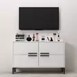 Valkoinen TV-taso - 100% Melamiinipinnoitettu Lastulevy, 18mm, PVC-jalat, 120x75x30cm, Tyylikäs ja Kestävä - TV-tasot - 8683742102519 - 5
