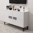 Valkoinen TV-taso - 100% Melamiinipinnoitettu Lastulevy, 18mm, PVC-jalat, 120x75x30cm, Tyylikäs ja Kestävä - TV-tasot - 8683742102519 - 4