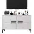 Valkoinen TV-taso - 100% Melamiinipinnoitettu Lastulevy, 18mm, PVC-jalat, 120x75x30cm, Tyylikäs ja Kestävä - TV-tasot - 8683742102519 - 7