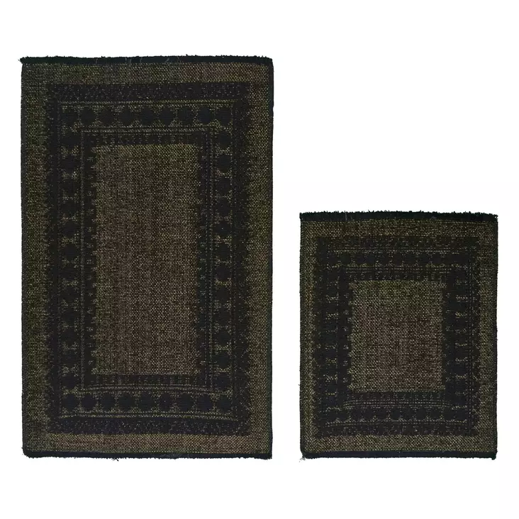 100% Puuvillainen Kylpyhuonemattosetti (2 kpl) - Vihreä/Musta, Konepestävä, Liukumaton, 50x60 cm ja 60x100 cm - Kylpyhuonematot ja kosteantilan matot - 8684282223849 - 1