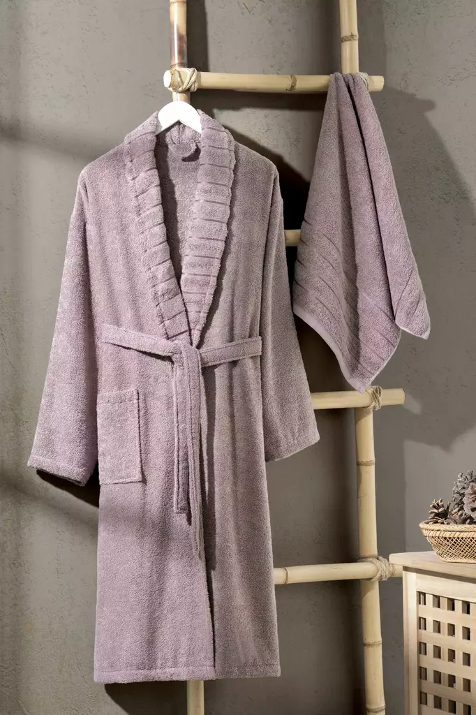 100% Puuvillainen Kylpytakkisetti, Koko S/M, Luumu, Käsipyyhe 50x90 cm, Konepestävä 30 °C, Ylellinen Kylpyhuoneeseen - Pyyhkeet ja kylpytakit - 8684283617159 - 1
