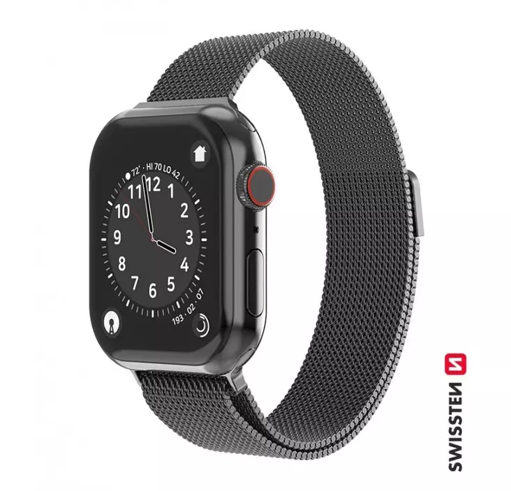 Apple Watch ranneke | Musta | 42-49 mm | Teräs | Swissten - Älykellot ja aktiivisuusmittarit - 8595217477209 - 1