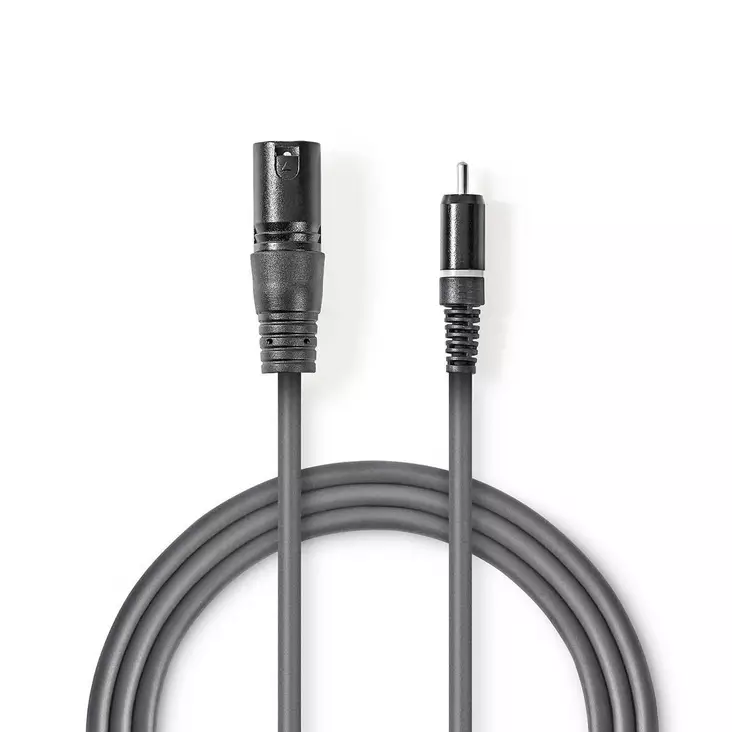 Balansoimaton Audiojohto | XLR 3-Pin uros | RCA Uros | Niklattu | 3.00 m | Pyöreä | PVC | Tummanharmaa | Pahvikotelo - Audiokaapelit - 5412810295449 - 1