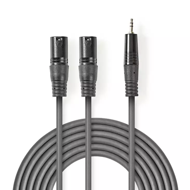 Balansoitu Audiojohto | 2x XLR 3-Pin uros | 3.5 mm uros | Niklattu | 1.50 m | Pyöreä | PVC | Tummanharmaa | Pahvikotelo - Audiokaapelit - 5412810295869 - 1