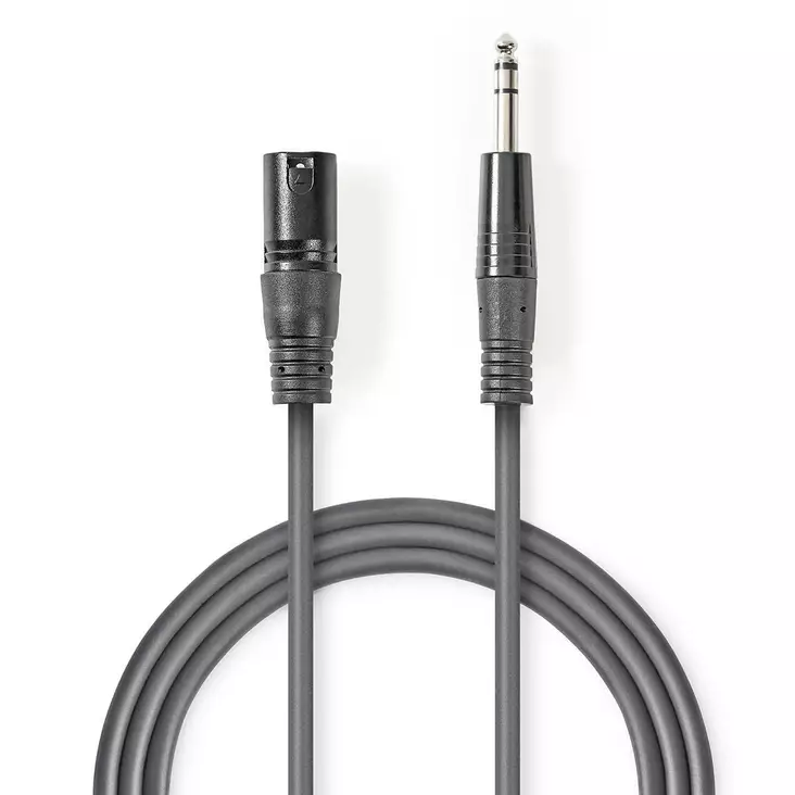 Balansoitu Audiojohto | XLR 3-Pin uros | 6.35 mm uros | Niklattu | 3.00 m | Pyöreä | PVC | Tummanharmaa | Pahvikotelo - Audiokaapelit - 5412810295739 - 1