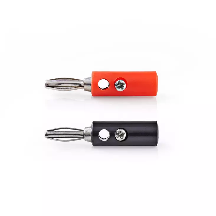 Banaaniliitin | Suora | Uros | Niklattu | Ruuvi | Kaapelin läpitulomitta: 4.5 mm | PVC | Musta / Punainen | 4 kpl | Laatikko - Audioliittimet ja plugit - 5412810288489 - 1