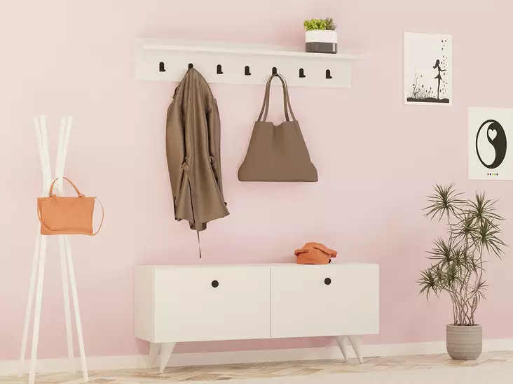 Tyylikäs Valkoinen Eteisteline - 100% Melamiinipinnoitettu - Monikäyttöinen Ripustusteline ja Hyllyt - 113x48,5x35 cm - Huonekalut - 8683342460729 - 1