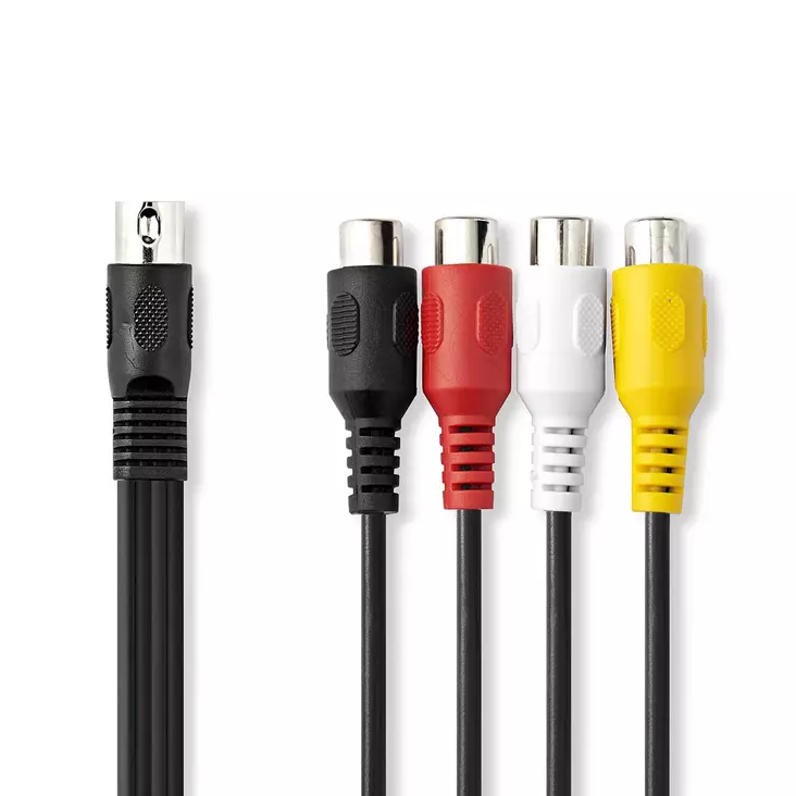 DIN Audiokaapeli | DIN 5-Pin uros | 4x RCA-naaras | Niklattu | 0.20 m | Pyöreä | PVC | Musta | Label - Audiokaapelit - 5412810419869 - 1