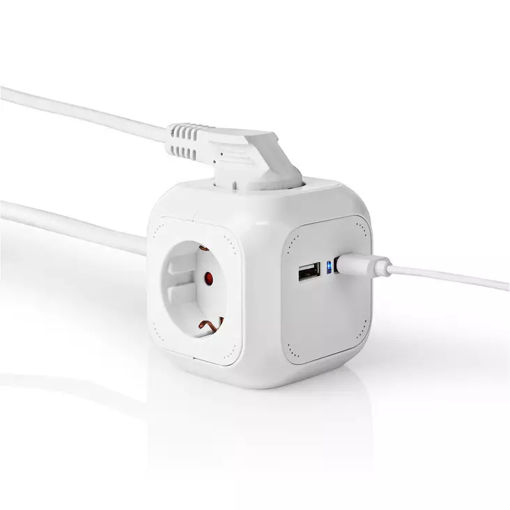 Jatkojohto | Maadoitettu virtaliitin / Tyyppi F (CEE 7/7) | 4-suuntainen | 1.50 m | 3680 W | 16 A | Maadoituksen tyyppi: Sivukontaktit | 230 V AC 50/60 Hz | Pistokannan kulma: 90 ° | H05VV-F 3G1.5mm² | Valkoinen - Jatkojohdot - 5412810323289 - 1
