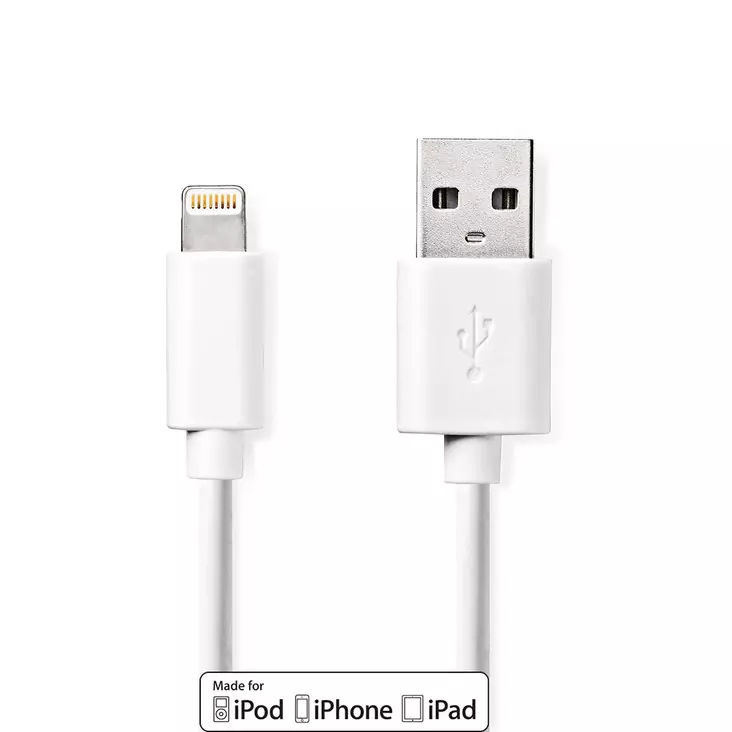 Lightning Kaapeli | USB 2.0 | Apple Lightning 8-Pin | USB-A Uros | 480 Mbps | Niklattu | 2.00 m | Pyöreä | PVC | Valkoinen | Laatikko - Lightning-kaapelit - 5412810288779 - 1