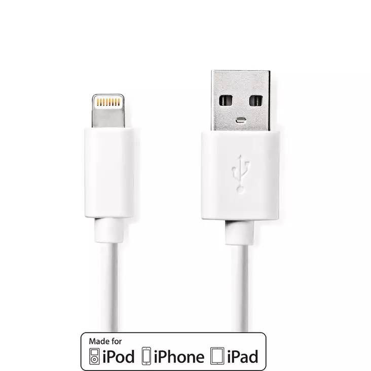 Lightning Kaapeli | USB 2.0 | Apple Lightning 8-Pin | USB-A Uros | 480 Mbps | Niklattu | 3.00 m | Pyöreä | PVC | Valkoinen | Label - Nedis tuotteet - 5412810421039 - 1