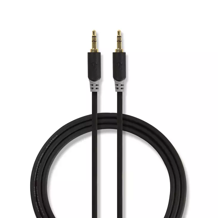 Stereoäänikaapeli | 3.5 mm uros | 3.5 mm uros | Kullattu | 1.00 m | Pyöreä | Antrasiitti | Laatikko - Audiokaapelit - 5412810264889 - 1