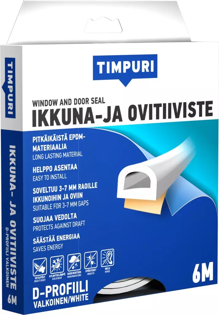 Tiiviste Timpuri D 6 m valkoinen - Ikkuna- ja ovitiivisteet - 6418091706239 - 1