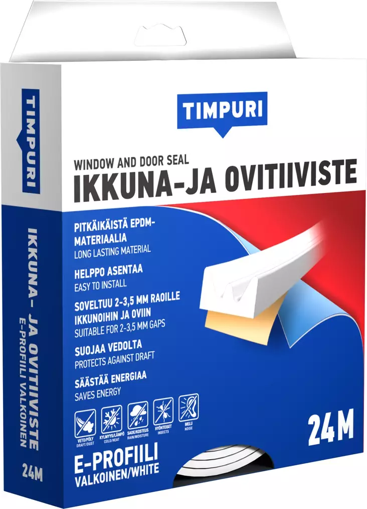 Tiiviste Timpuri E 24 m valkoinen - Ikkuna- ja ovitiivisteet - 6418091702439 - 1