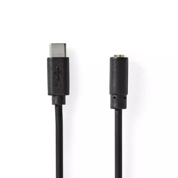USB-C Sovitin | USB 2.0 | USB-C Uros | 3.5 mm naaras | 1.00 m | Pyöreä | Niklattu | PVC | Musta | Laatikko - Tietokone ja verkko - 5412810406869 - 1
