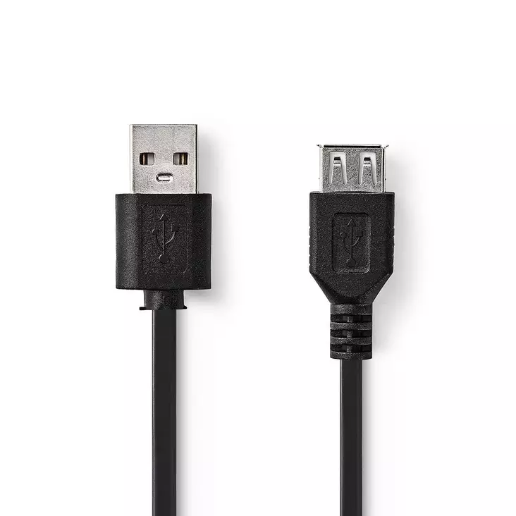 USB kaapeli | USB 2.0 | USB-A Uros | USB-A Naaras | 480 Mbps | Niklattu | 2.00 m | Pyöreä | PVC | Musta | Laatikko - Tietokone ja verkko - 5412810288809 - 1