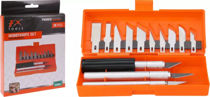 Fx tools 16-osainen harrastajan kaiverrus- ja askarteluveitsisetti, tarkkuusterät ja säilytyskotelo - Askartelumateriaalit ja tarvikkeet - 8721037240239 - 1