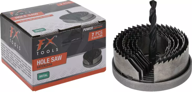 Fx tools 7-osainen reikäsahasarja 26–63 mm – teräksinen ja kestävä reikäsarja metallille ja puulle - Reikäsahat - 8721037280969 - 1