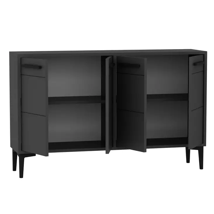 Anthracite TV-taso - 100% Melamiinipinnoitettu Lastulevy, 18mm, PVC-jalat, 120x30x75cm, Tyylikäs ja Kestävä - - 19-19-8683742102069 - 1