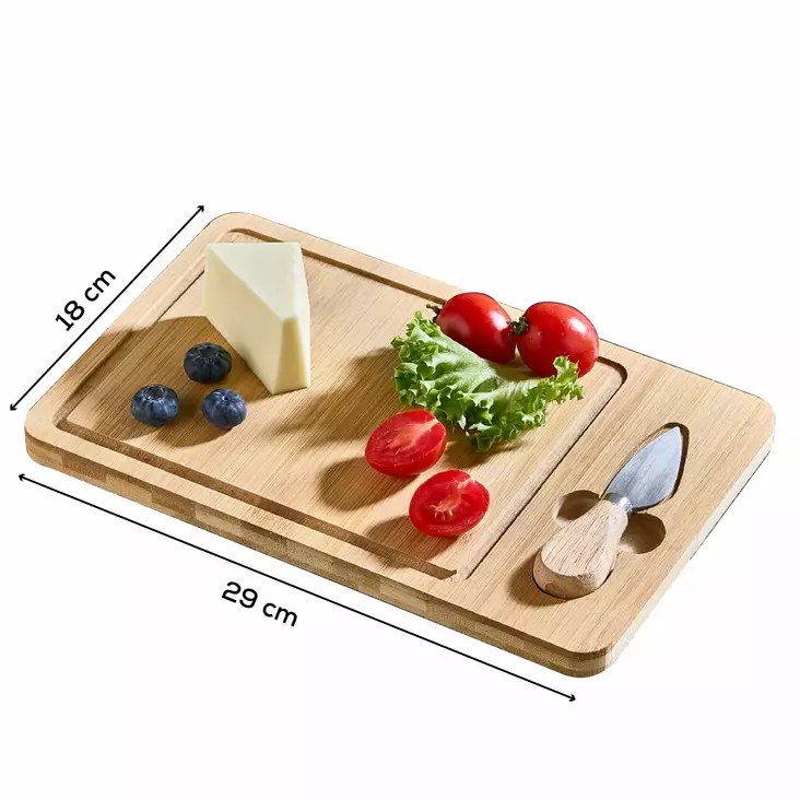 Bambuinen Tarjoilulauta Veitsellä - 100% Bambua, Monivärinen, 18x29x1,5 cm - Tyylikäs ja Kestävä Keittiöväline - Keittiötyövälineet - 8684283915279 - 1