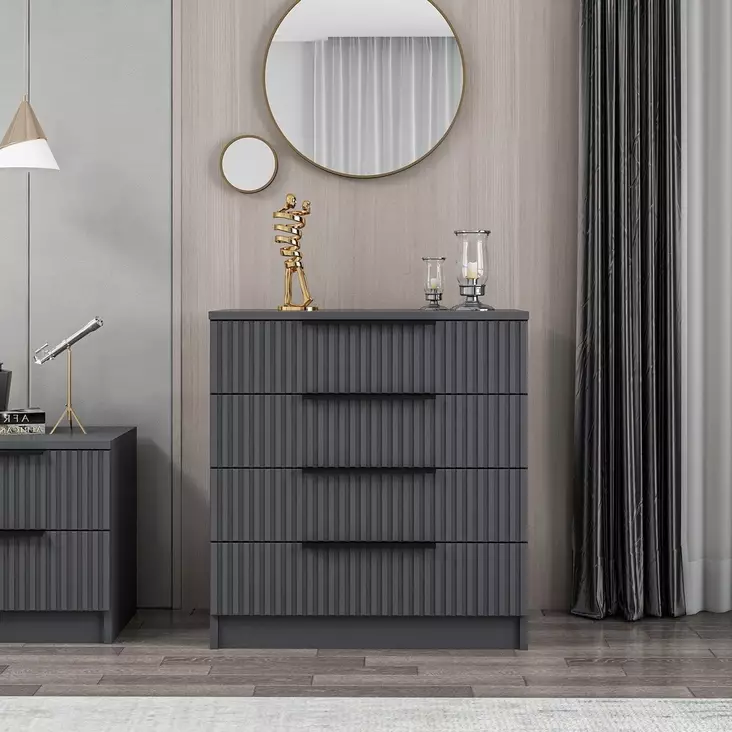 Anthracite Dresser - Tyylikäs ja Kestävä Säilytysratkaisu, 100% Melamiinipinnoitettu, 18mm, 72x77x42 cm, Useita Hyllyjä - Kaapit ja lipastot - 8683742567509 - 1