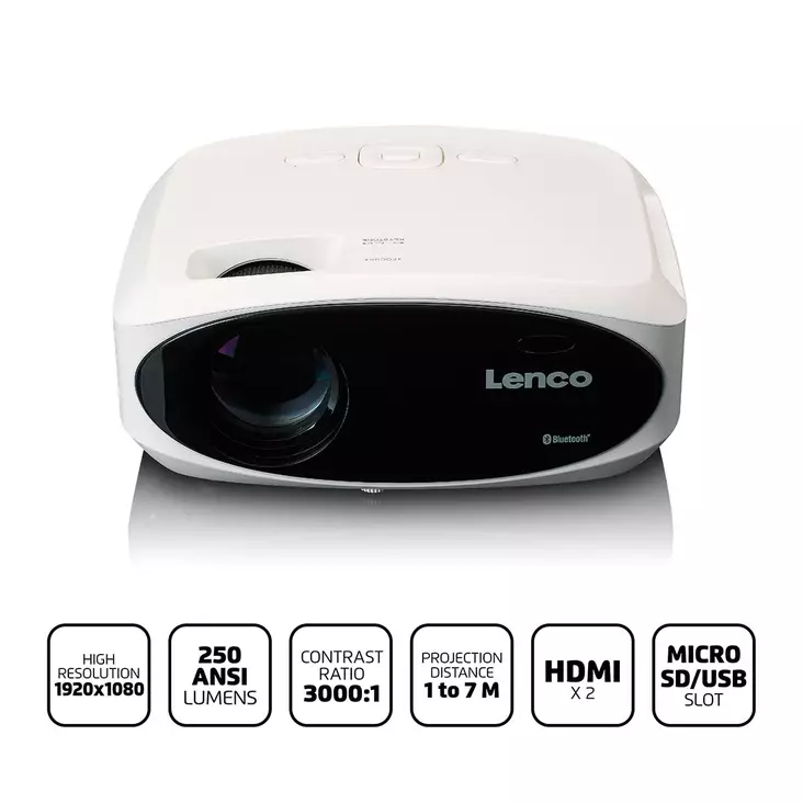Full HD 1080P LCD-projektori Bluetoothilla Valkoinen - Televisiot ja mediatoistimet - 8711902078289 - 1